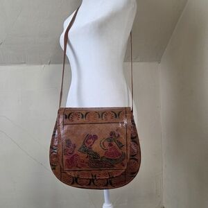 Brown Leather Women Bag with Artistic Design